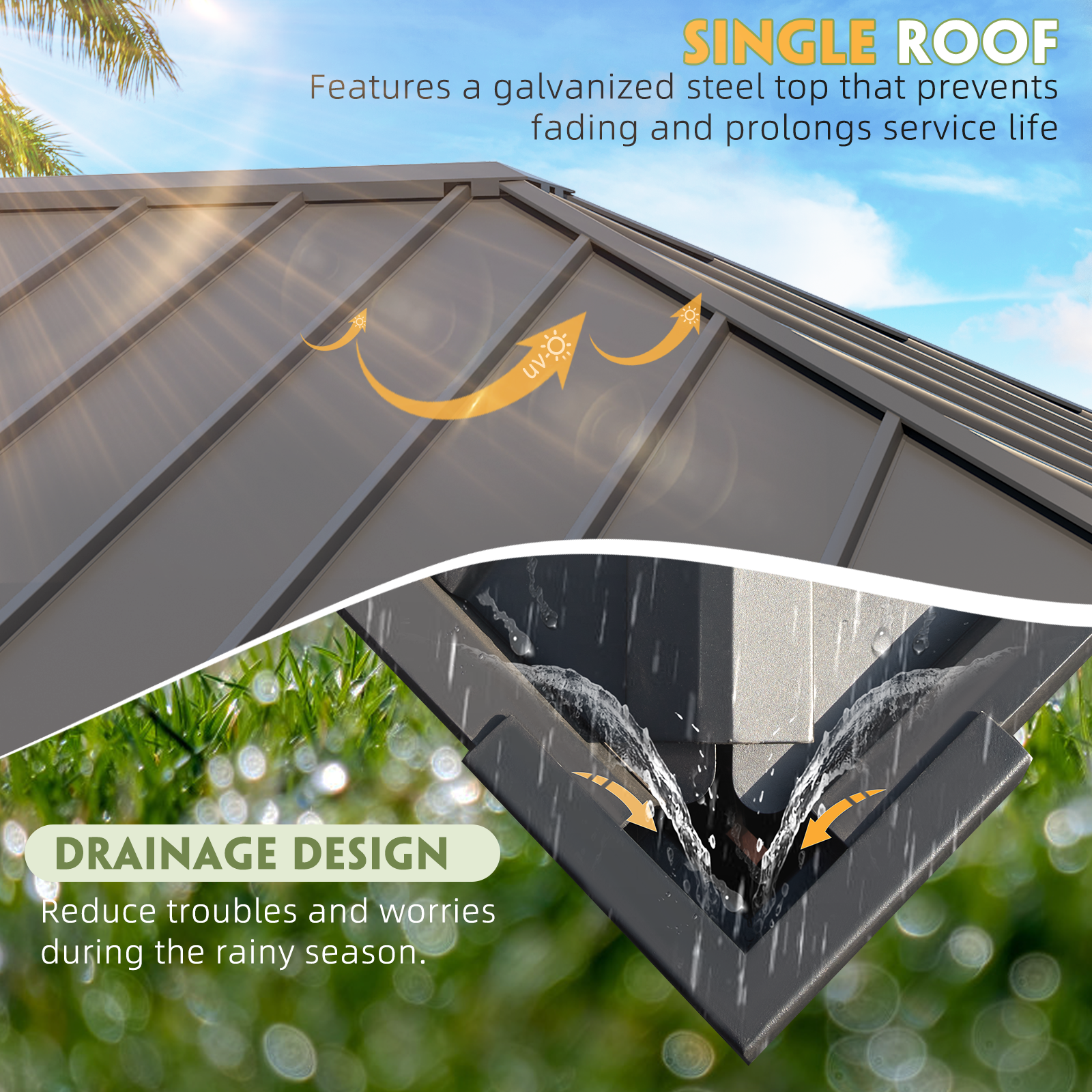 Homrest 12' x 14' Hardtop Gazebo, Galvanized Steel Top with Wood Grain Aluminum Frame, Permanent Metal Pavilion with Three-Layer Storage Shelvess