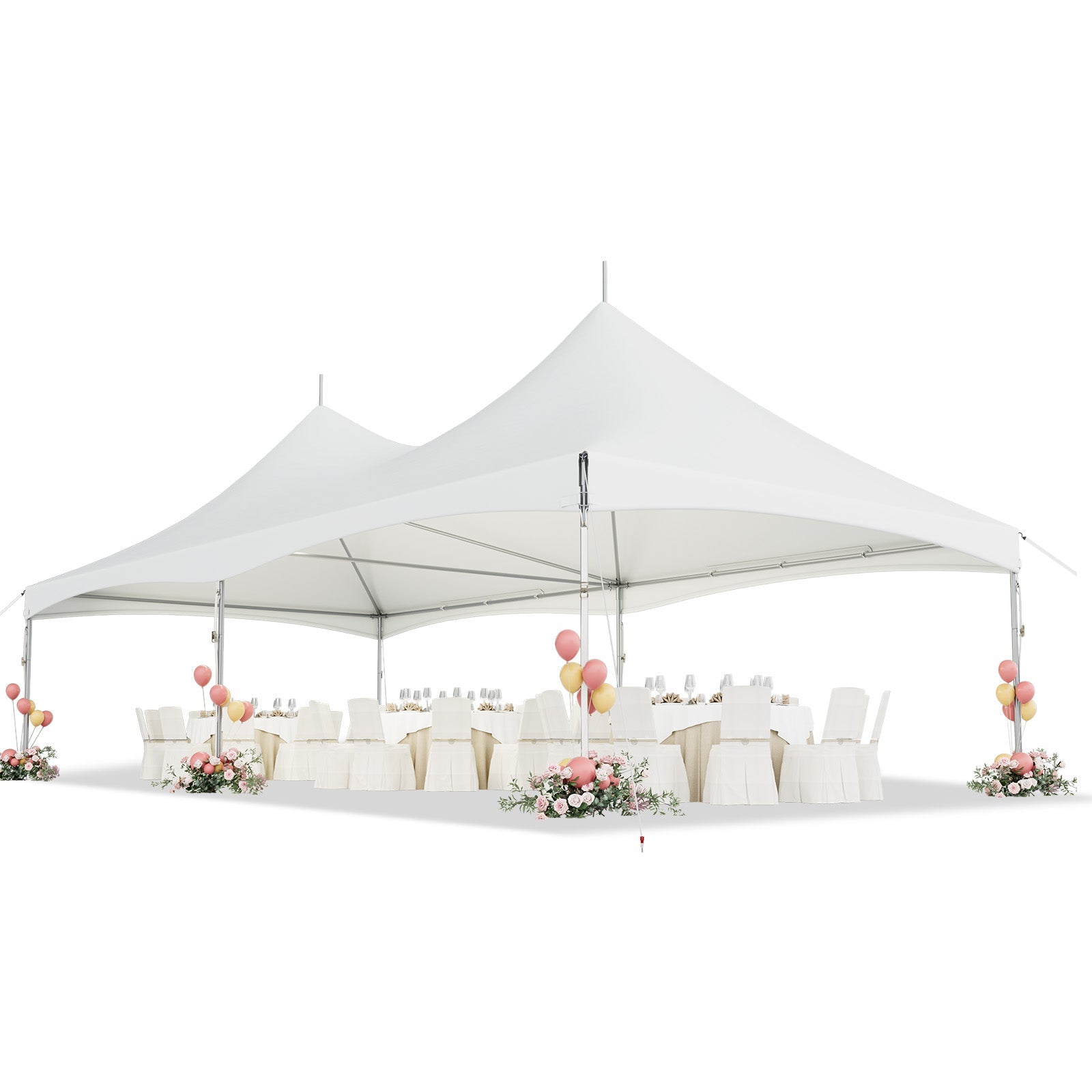 HOMREST 20x40FT Heavy Duty High Peak Party Tent, Outdoor Canopy with PVC Top, Event & Wedding Shelter for 130 People, Commercial Gazebo Carport, White