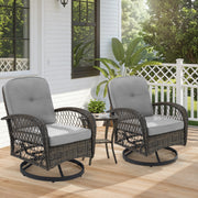 HOMREST 3-piece Patio Swivel Glider Chair Set，360° Glide & Rotate, Grey