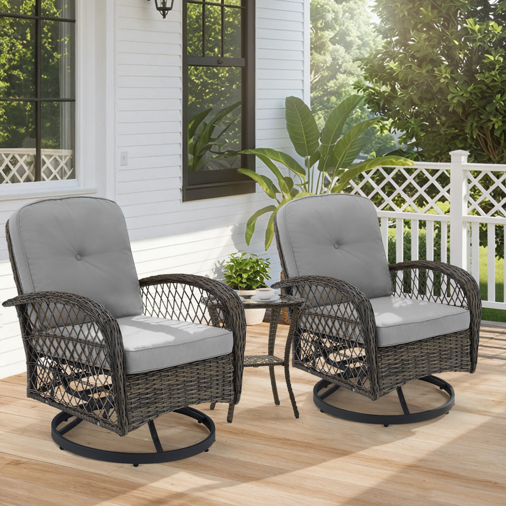 HOMREST 3-piece Patio Swivel Glider Chair Set，360° Glide & Rotate, Grey