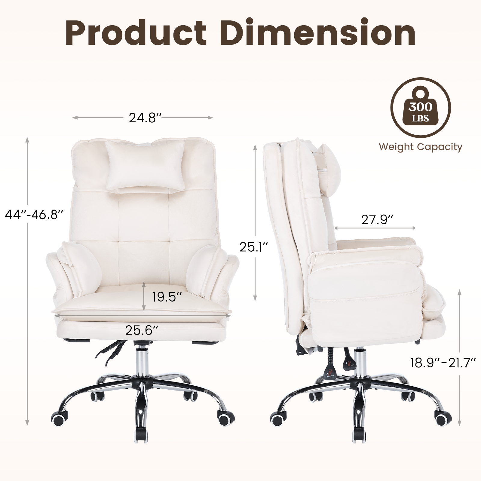 HOMREST Criss Cross Chair with Wheels, Big and Tall Velvet Office Chair Reversible Armrest and Wide Seat, Comfy, Beige