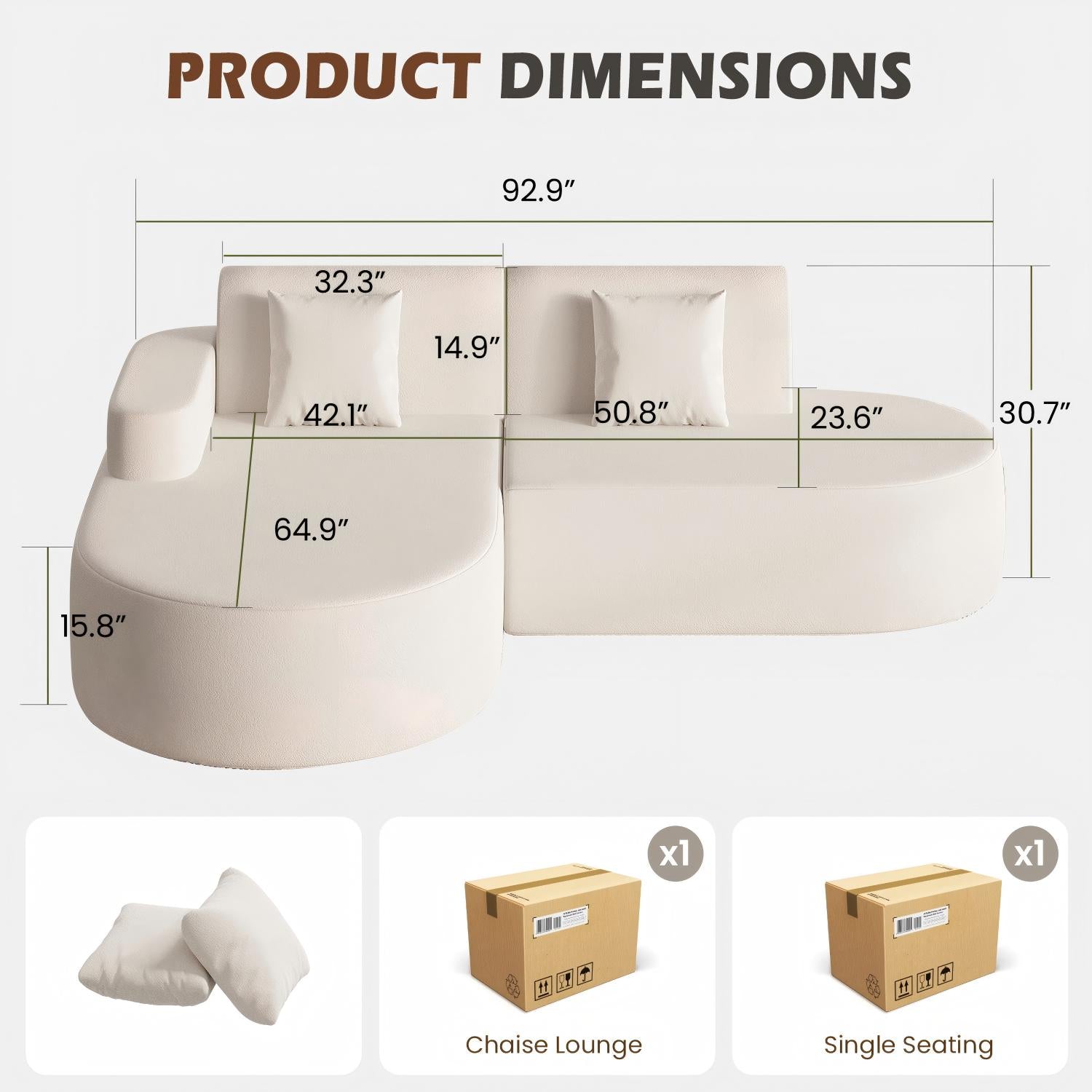 HOMREST Modern L-Shaped Corner Sofa, Chenille Upholstered Cloud Sectional Couch for Living Room and Bedroom, Beige