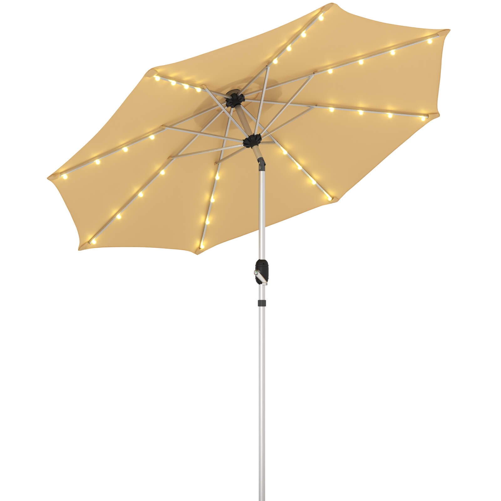 Homrest 9FT Solar Patio Umbrella, Fade-Resistant Outdoor Market Umbrella with Tilt, 8 Aluminum Ribs for Gardens,Beige
