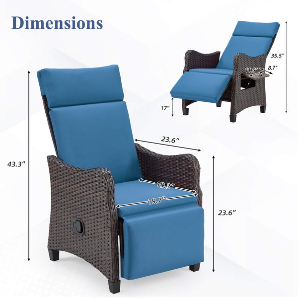 Homrest Outdoor Recliner Chair with Flip-up Table & Removable Cushion for Patio Deck Backyard, Blue