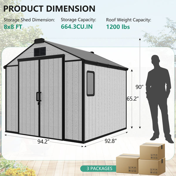 HOMREST 8x8 FT Outdoor Storage Shed, Heavy Duty with Floor & Air Vent for Bikes, Tools, Lawnmowers