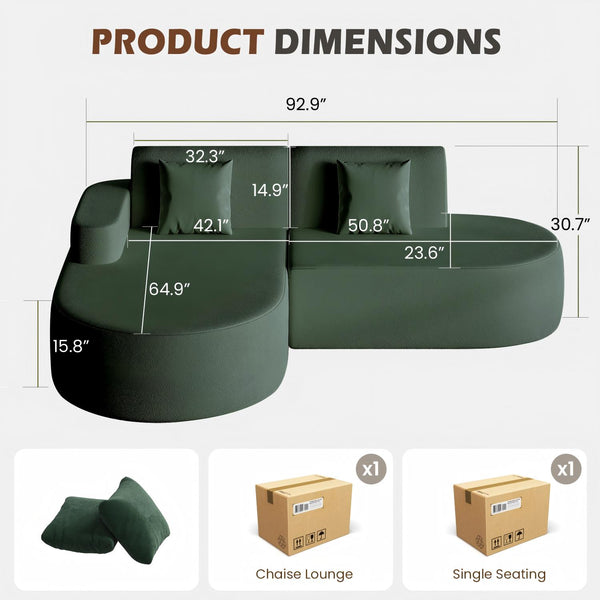 HOMREST Modern L-Shaped Corner Sofa, Chenille Upholstered Cloud Sectional Couch for Living Room and Bedroom, Green
