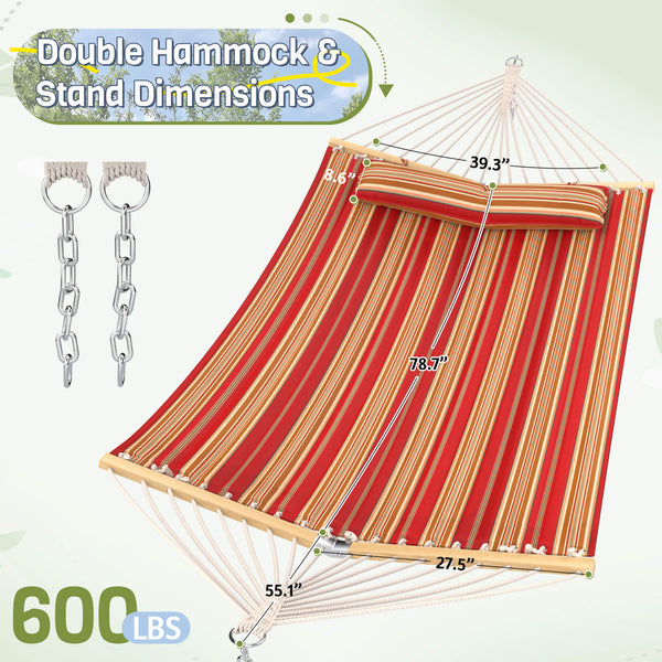 HOMREST Modern Portable Hammock, Outdoor Rope Hammock for Backyard, Beach & Camping, Red Stripes