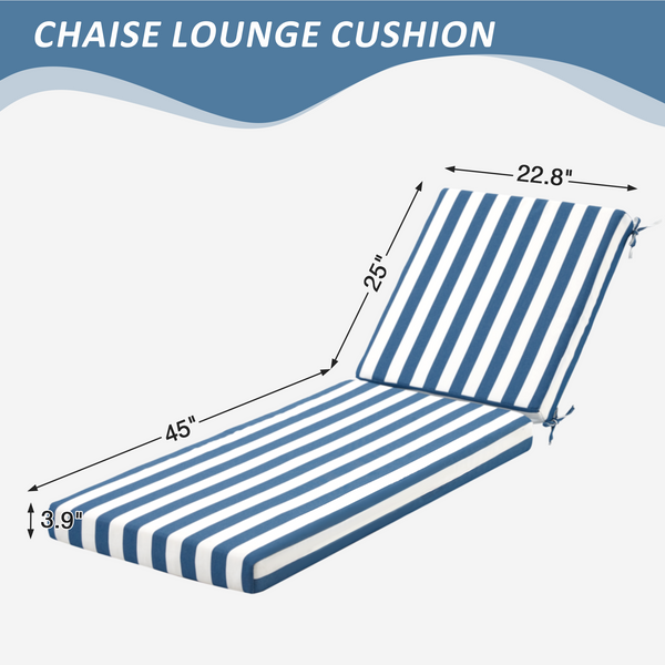 HOMREST Outdoor Lounge Chair Cushion Replacement, Blue Stripes