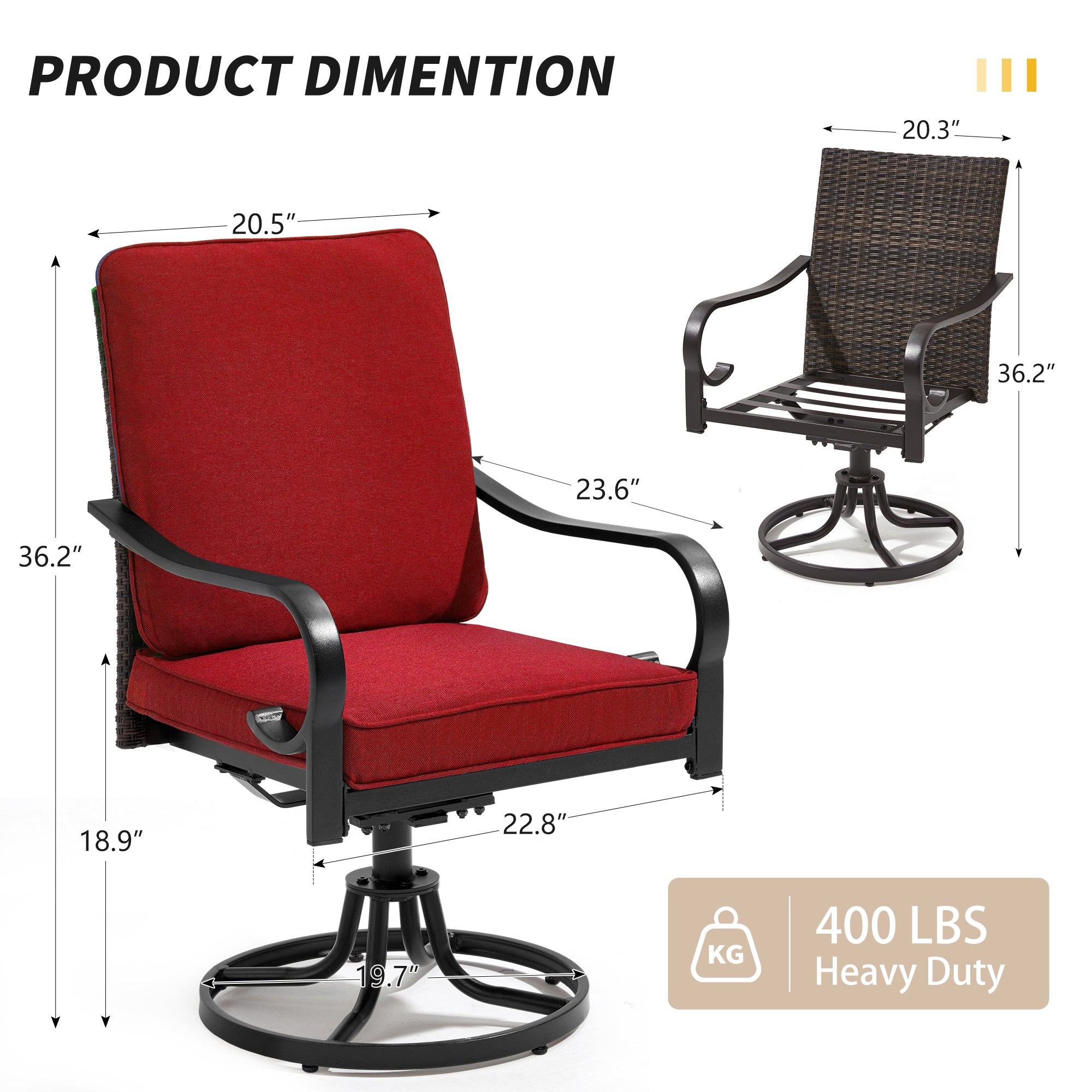 HOMREST Patio Swivel Chairs Set of 2 with Full Rattan Backrest, Red
