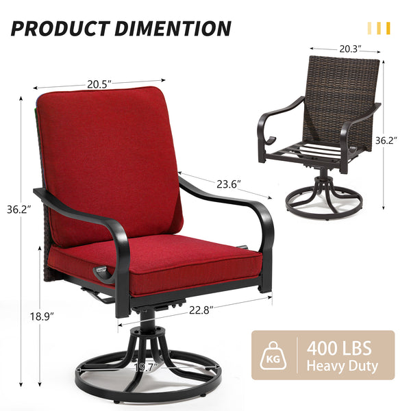 HOMREST Patio Swivel Chairs Set of 2 with Full Rattan Backrest, Red