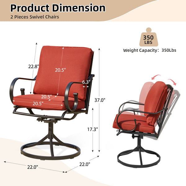 HOMREST  Patio Swivel Chair Set of 2, Outdoor Dining Chairs with Cushions, Red