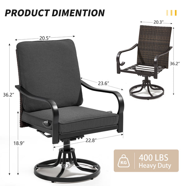 HOMREST Patio Swivel Chairs Set of 2 with Full Rattan Backrest, Gray