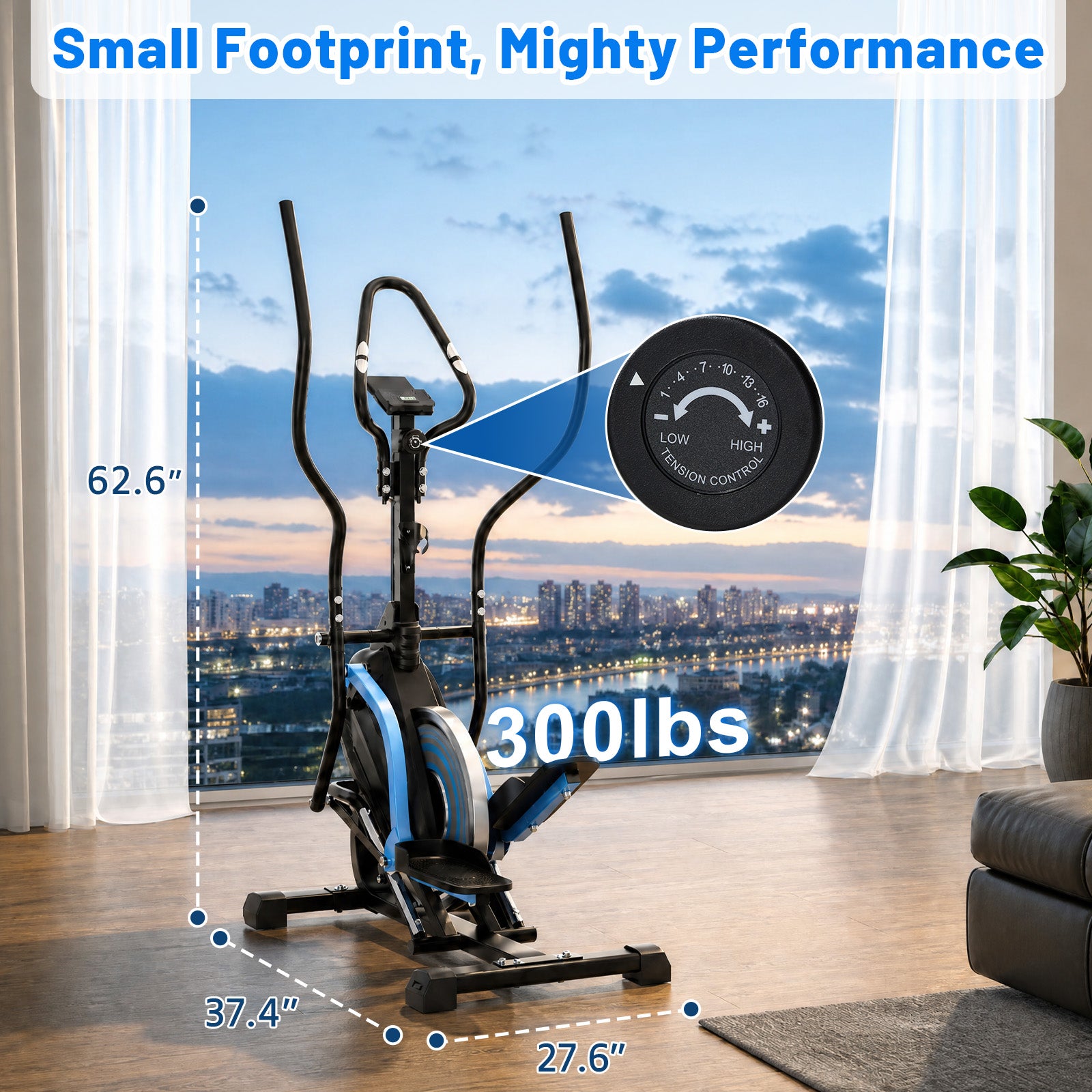 HOMREST 3-in-1 Elliptical Exercise Machine for Home, Cardio Climber & Stair Stepper with 18LB Flywheel, 16-Level Magnetic Resistance, 15.5” Stride, 300LB Capacity, Quiet Compact Trainer