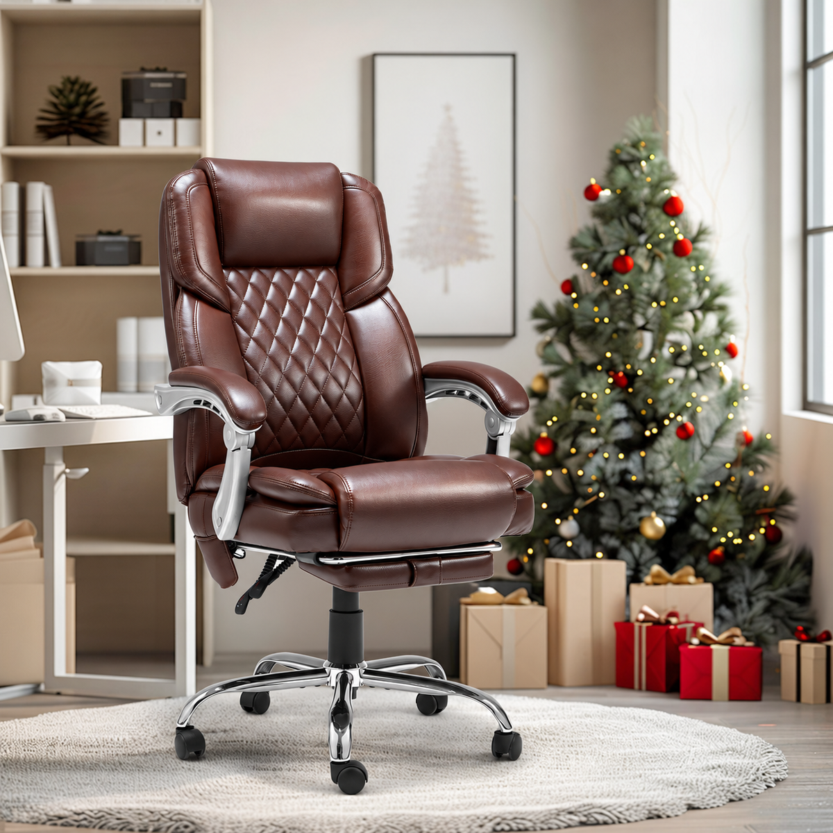 Homrest Office Massage Chair Heated, Big and Tall Executive Office Chair with Leg Rest, Brown