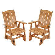 Homrest Set of 2 Wooden Patio Glider Chairs with Cup Holders, Heavy Duty 700 lbs