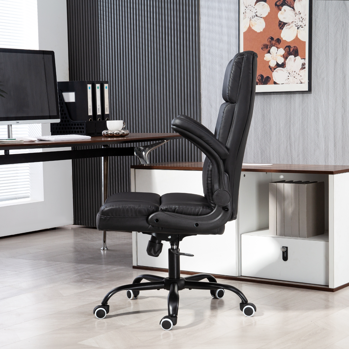 HOMREST Executive Office Chair, PU Leather Ergonomic Desk Chair, Black