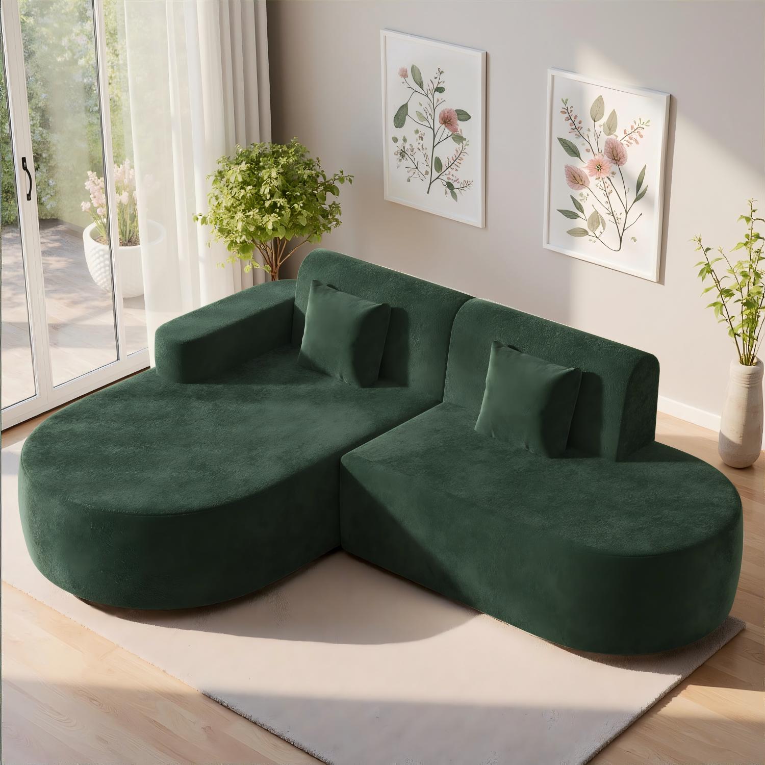 HOMREST Modern L-Shaped Corner Sofa, Chenille Upholstered Cloud Sectional Couch for Living Room and Bedroom, Green