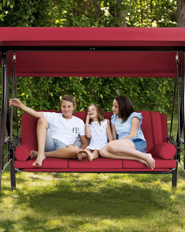 Homrest 3-Seat Outdoor Porch Swing with Adjustable Canopy Backrest and 2 Side Trays, Wine Red Regular price Sale price $