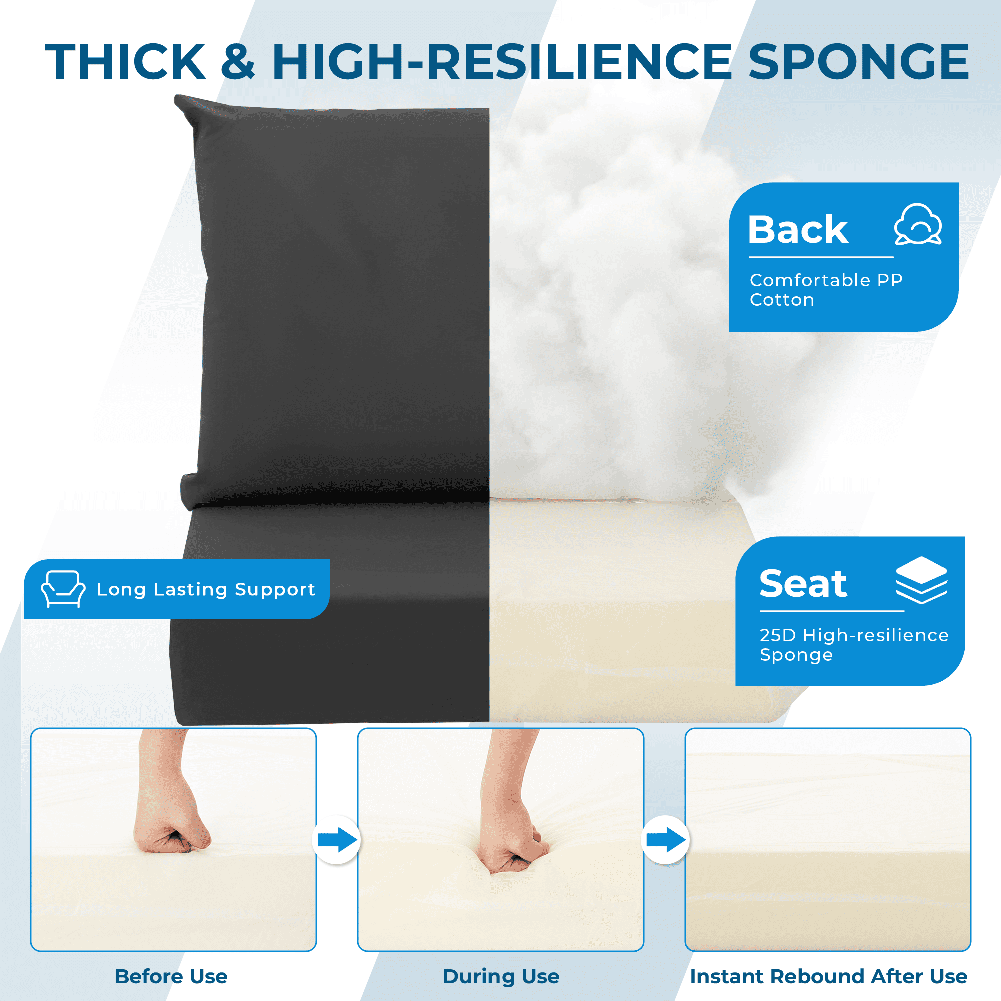 HOMREST Patio Furniture Cushions Set of 2 with Handle and Ties, Waterproof Fade-Resistant Outdoor Couch Cushions, Chair Pads for Dining Chairs, Gray