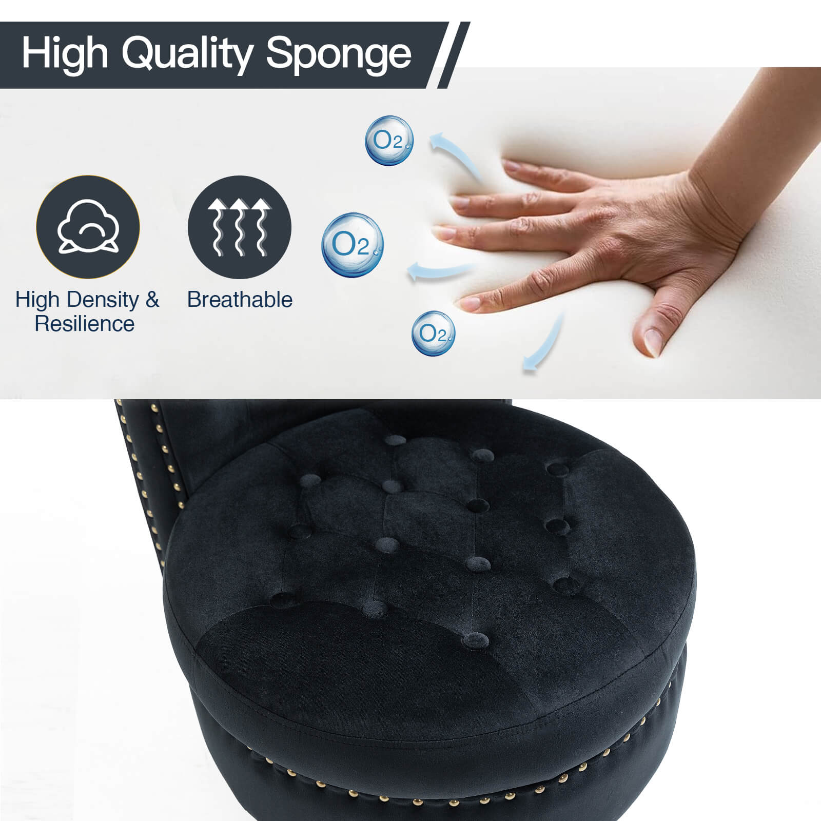 Homrest Throne High-Back Velvet Accent Chair with Storage – Black