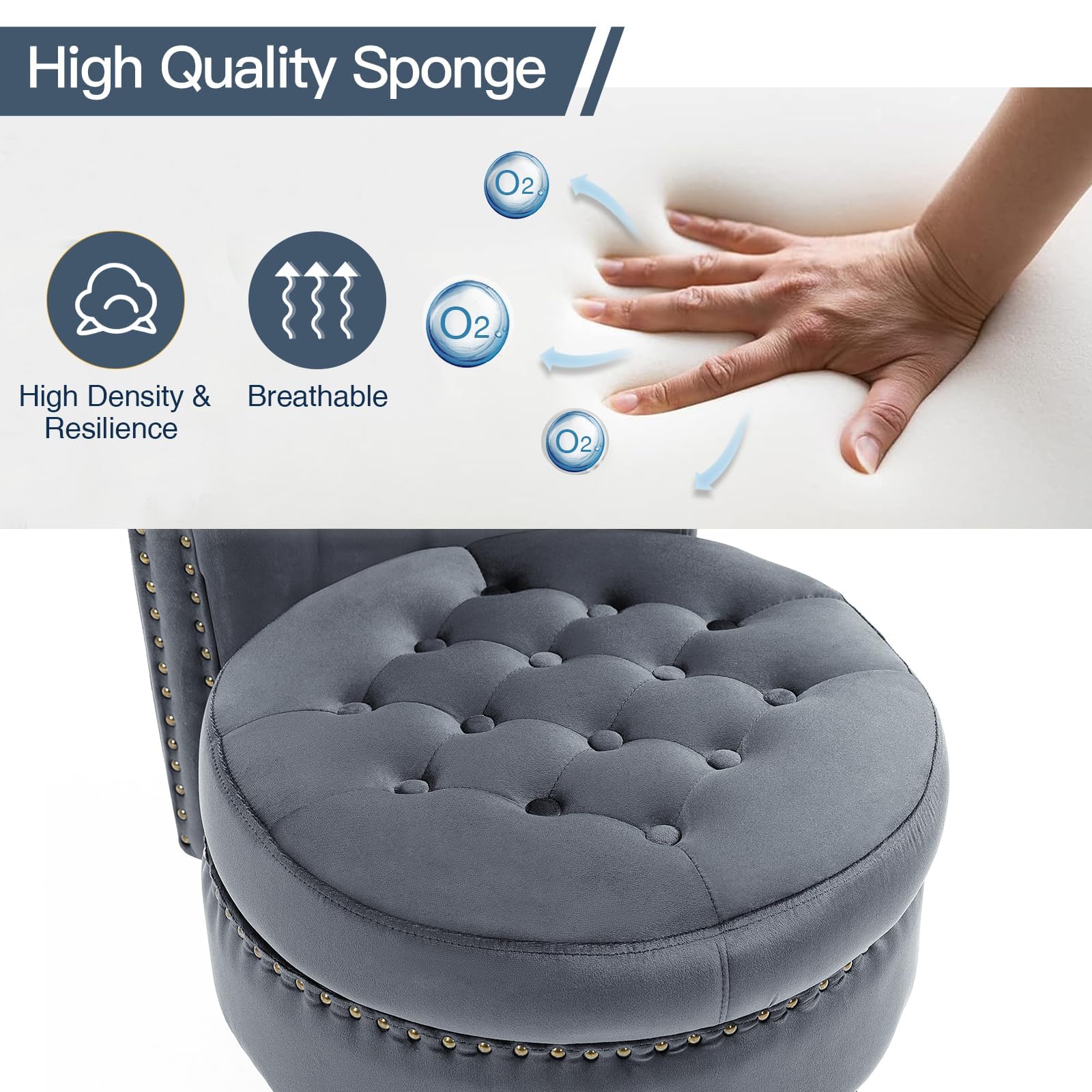 Homrest Throne High-Back Velvet Accent Chair with Storage – Grey