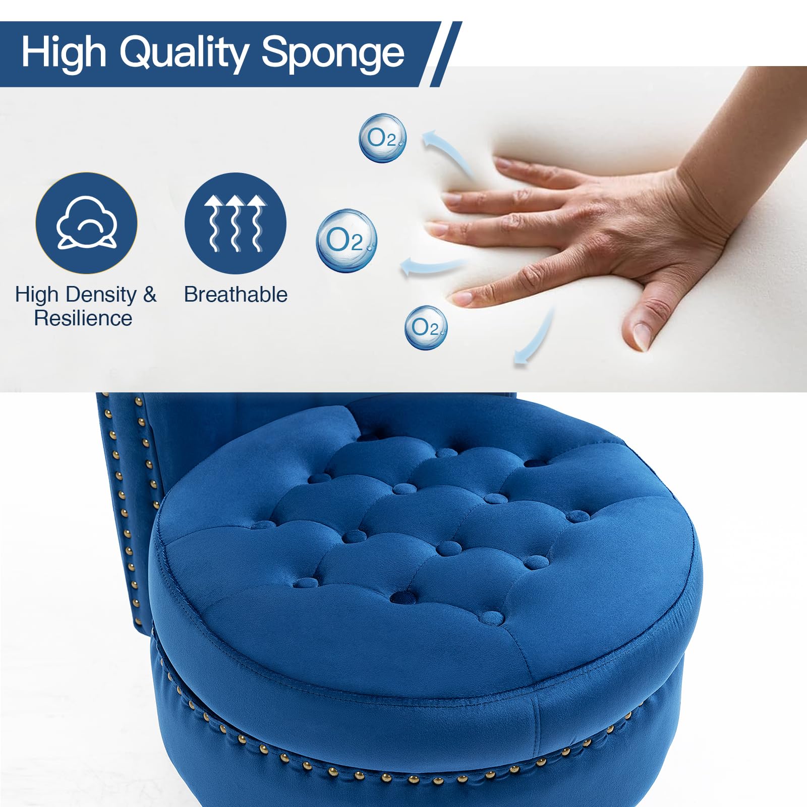 Homrest Throne High-Back Velvet Accent Chair with Storage – Blue