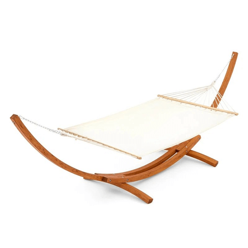 HOMREST 14 FT Hammock with Stand for Outside, 2 Person Heavy Duty Wooden Hammock Stand, White