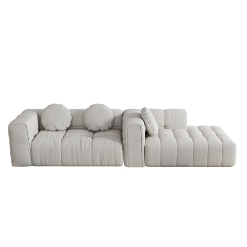 HOMREST Fully compressed modular 103" L-shaped combination living room sofa set, Off White(Right side recliner)