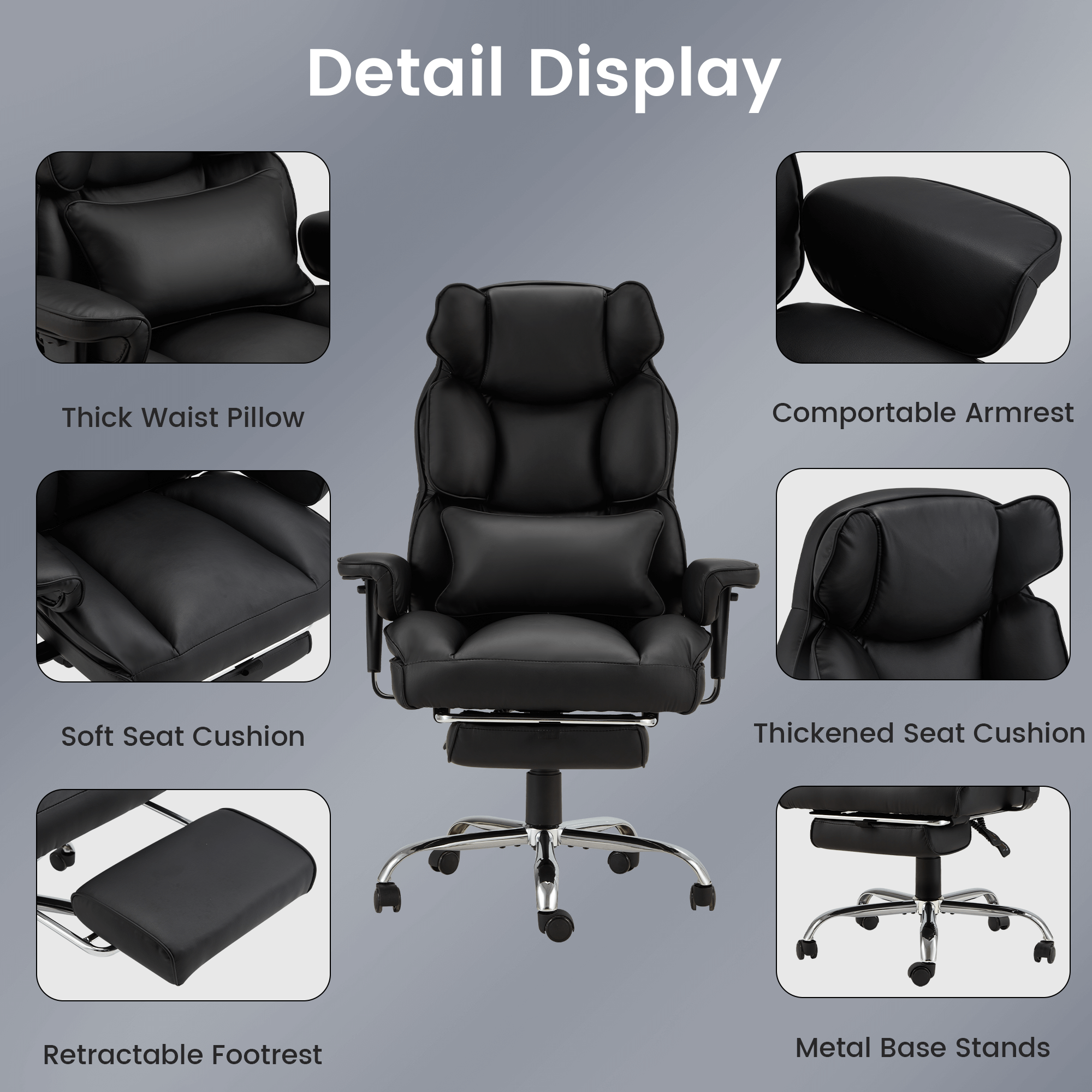 Executive Ergonomically Designed Office Chair with Footrest, Lumbar Support Black