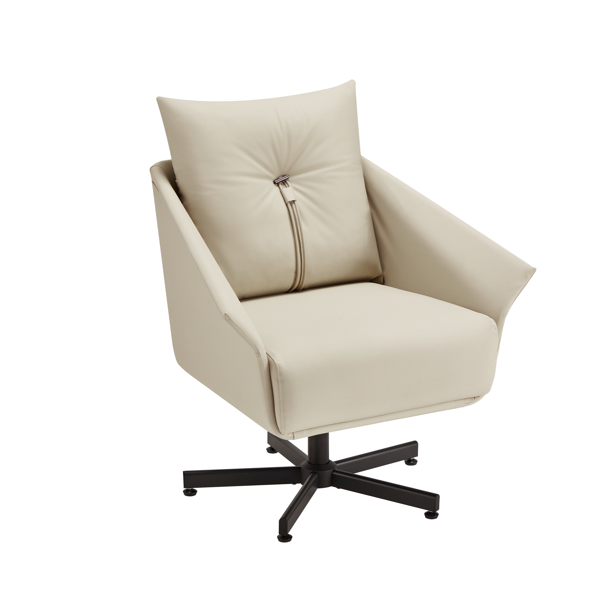 Swivel Lazy Chair, Home Desk Chair with Soft Faux Leather Pillow for Living Room, Beige