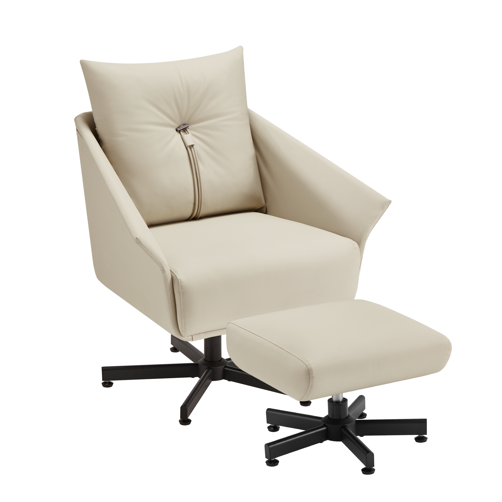 Swivel Lazy Chair with Ottoman, Home Desk Chair with Soft Faux Leather Pillow for Living Room, Beige