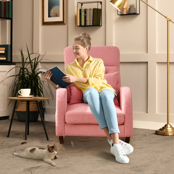 Homrest Teddy Fleece Low Seat Rocking Chair with Blanket & Lumber Pillow, Nursery Glider Chair with Side Pockets