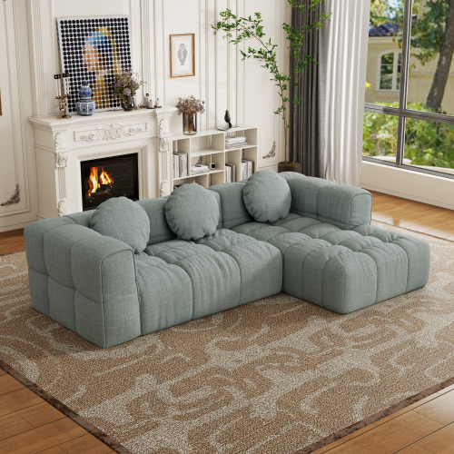 HOMREST Fully compressed modular 103" L-shaped combination living room sofa set, Blue Gray(Right side recliner)