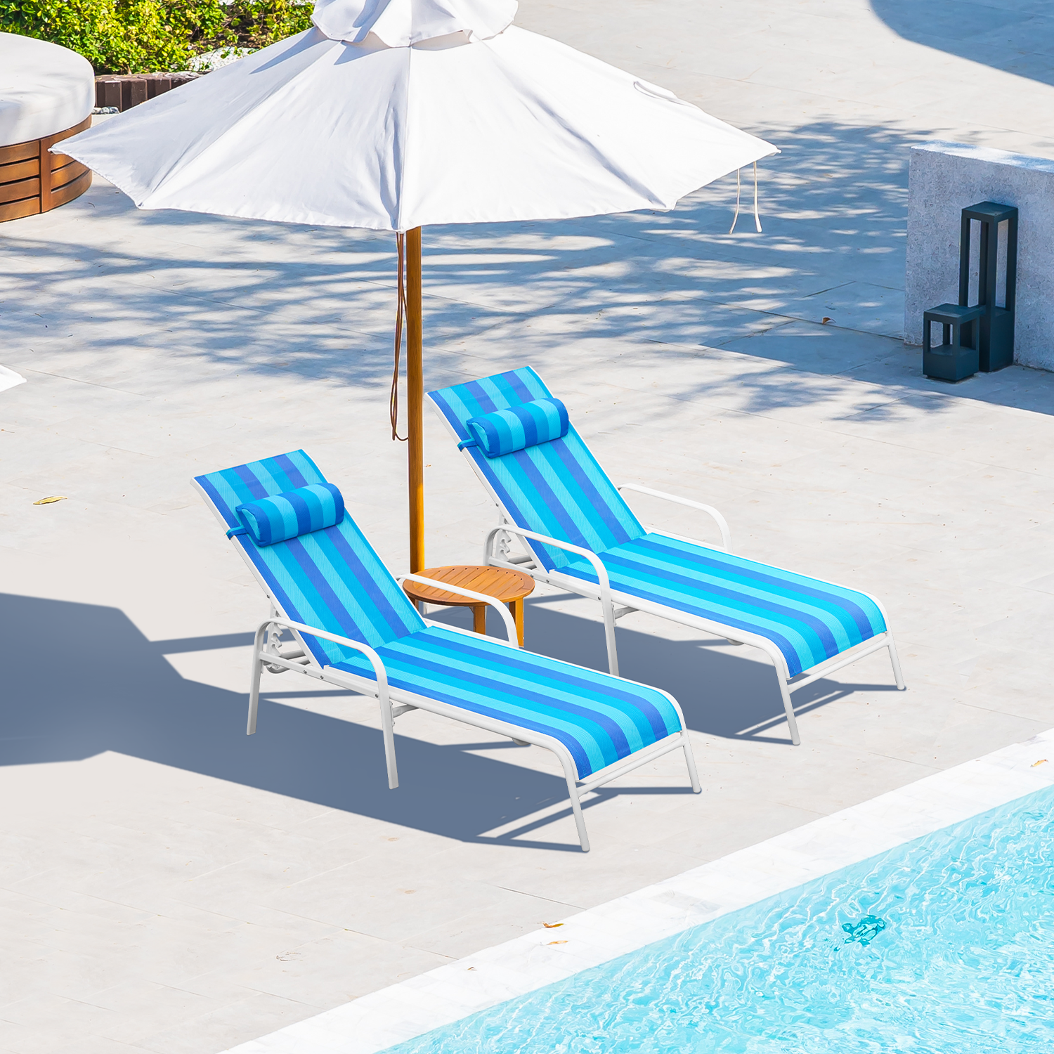 HOMREST Set of 2 Patio Chaise Lounges with Adjustable Backrest, Blue