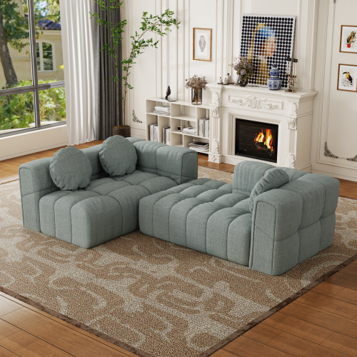 HOMREST Fully compressed modular 103" L-shaped combination living room sofa set, Blue Gray(left side recliner)