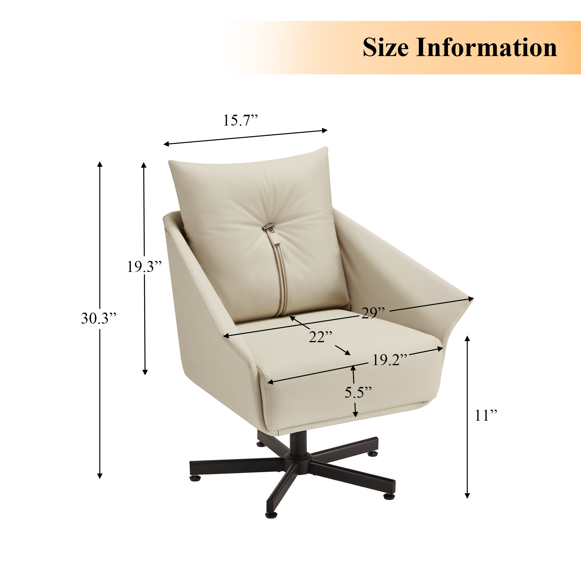 Swivel Lazy Chair, Home Desk Chair with Soft Faux Leather Pillow for Living Room, Beige