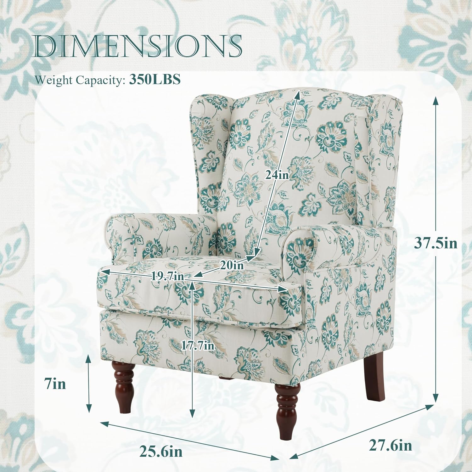 HOMREST Fabric Accent Chair for Living Room Bedroom Reading, Light Cyan Floral