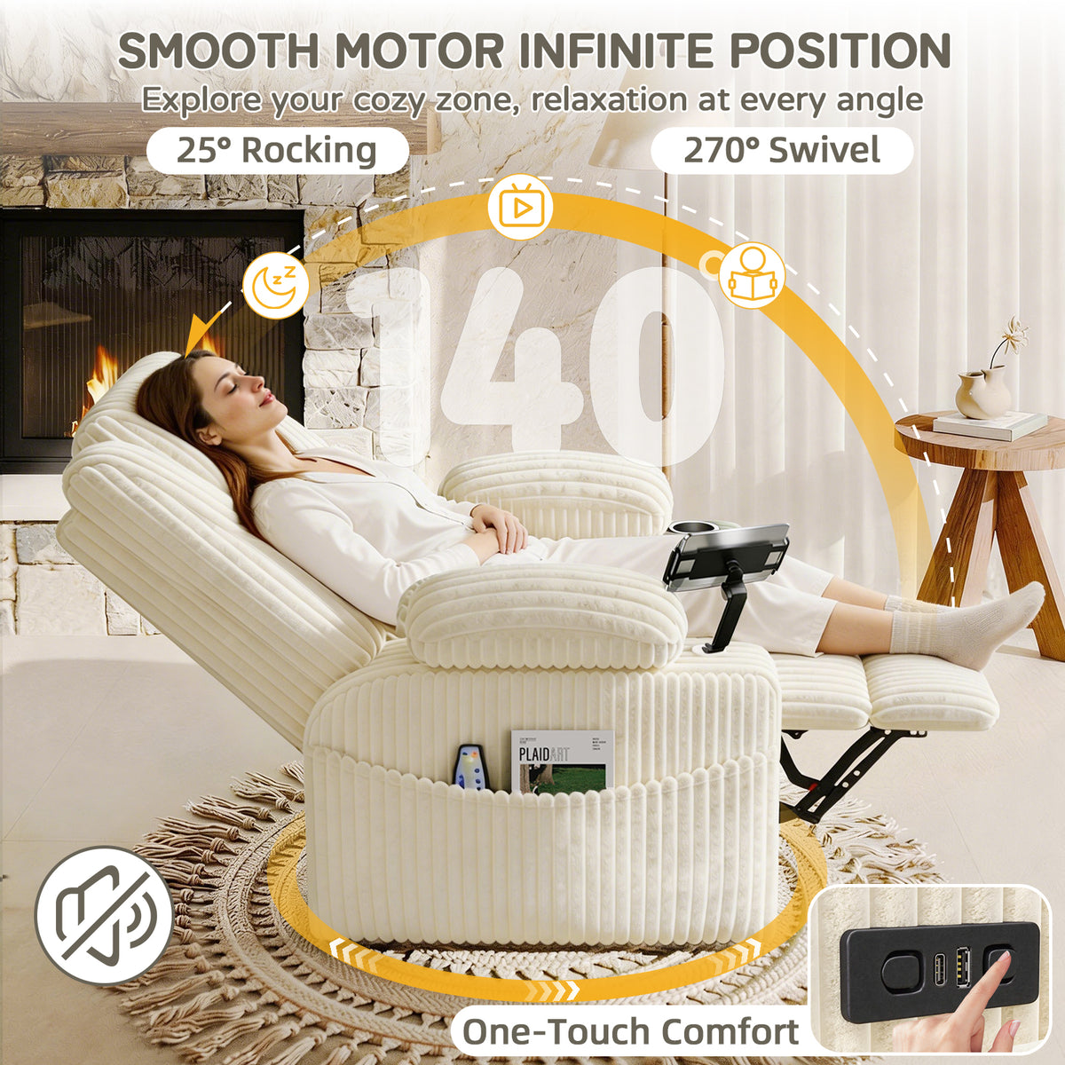 HOMREST Power Oversized Swivel Rocker Recliner with Massage and Heat, Nursery Rocking Chairs for Living Room, Beige
