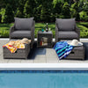 5 Pcs outdoor wicker chair set with ottoman for porch and poolside, gray