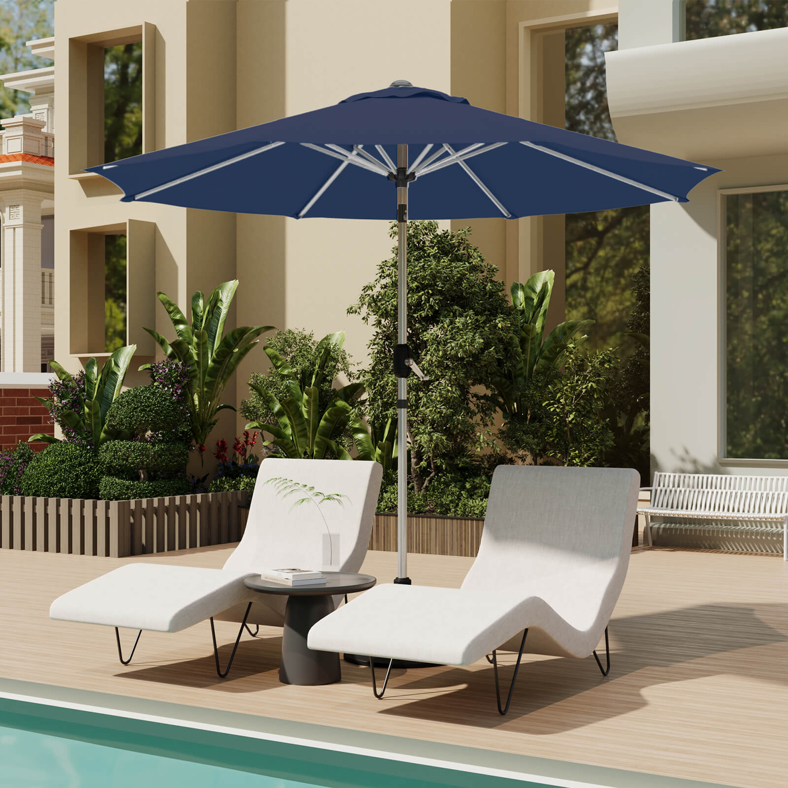 Homrest 9FT Aluminum Patio Umbrella, Fade-Resistant with Push Tilt, 8 Sturdy Aluminum Ribs Navy Blue