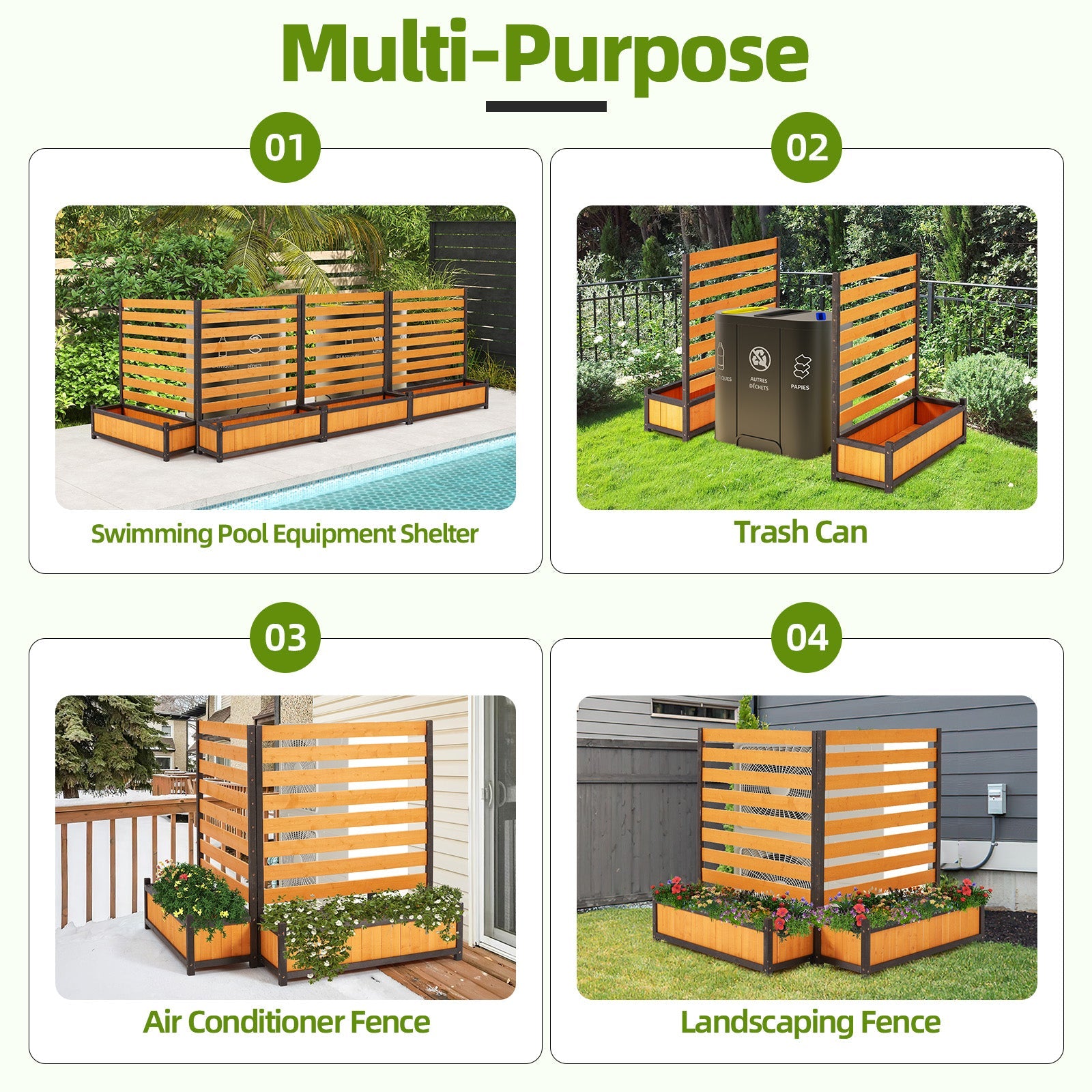 HOMREST No-Dig Privacy Fence Planter, Wood Outdoor Screen for AC Unit, Trash & Flower Bed, Weather-Resistant, (2PCS 36" W x 45" H Yellow)