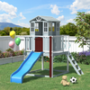 Homrest  Outdoor Wooden Playhouse for Kids - Fir Tree House with Slide, Climbing Ladder & Play Kitchen | Ages 4-8, Gray