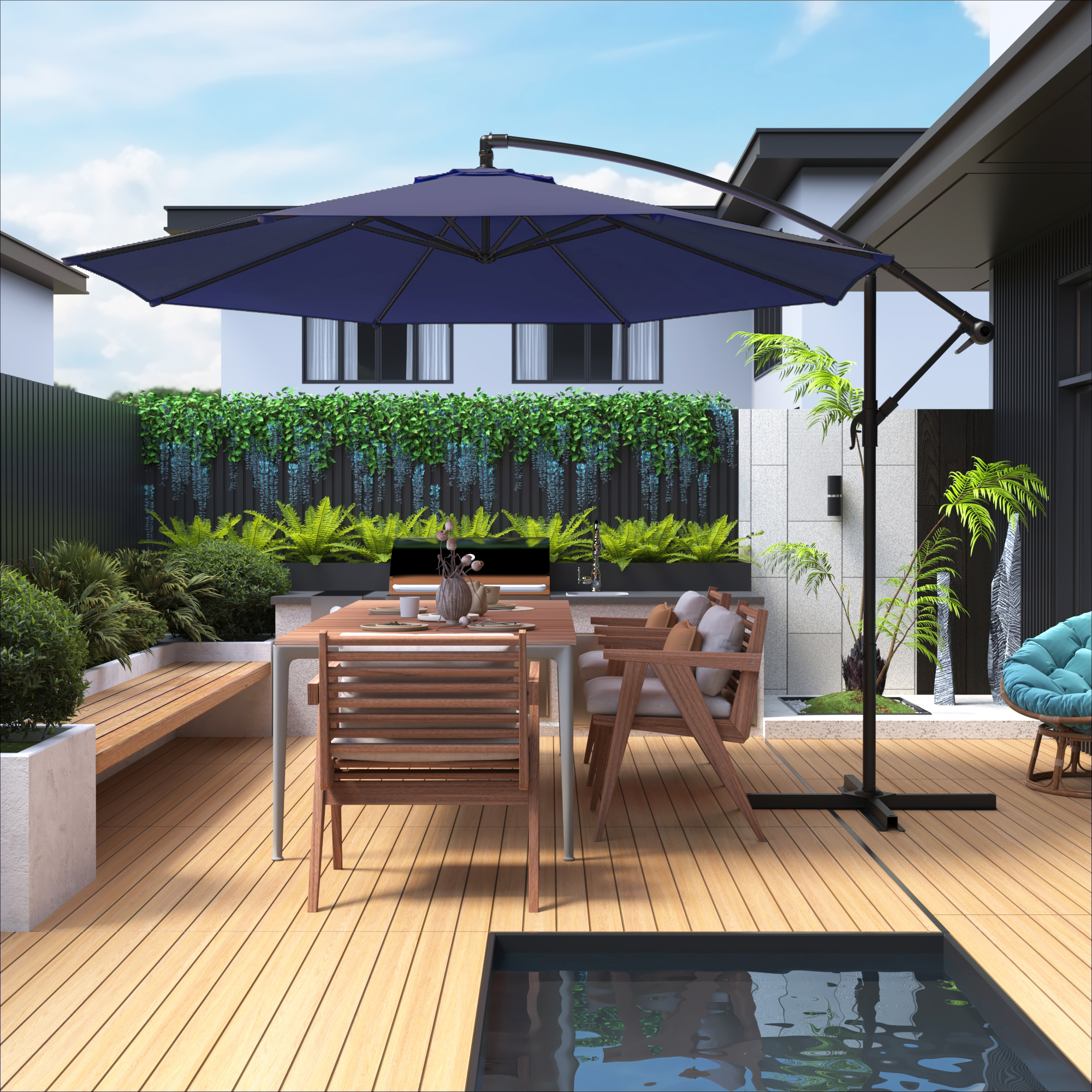 Homrest 10ft Offset Patio Umbrella - Outdoor Hanging Umbrella with Easy Tilt, 99.9% UV Protection, and Sturdy Iron Frame for Garden, Pool, Backyard, Navy