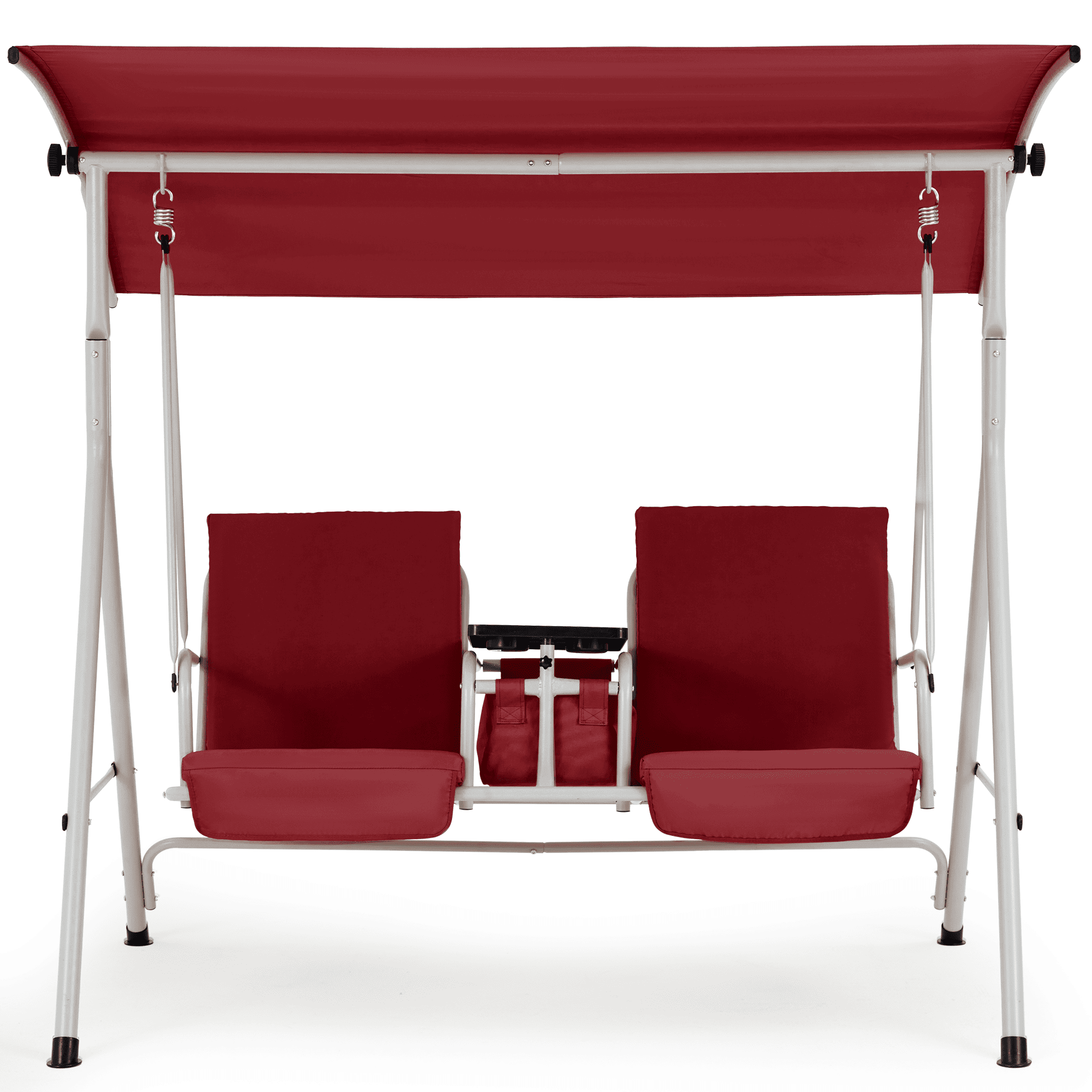 Homrest 2 Seat Outdoor Porch Swing with Adjustable Canopy, Wine Red