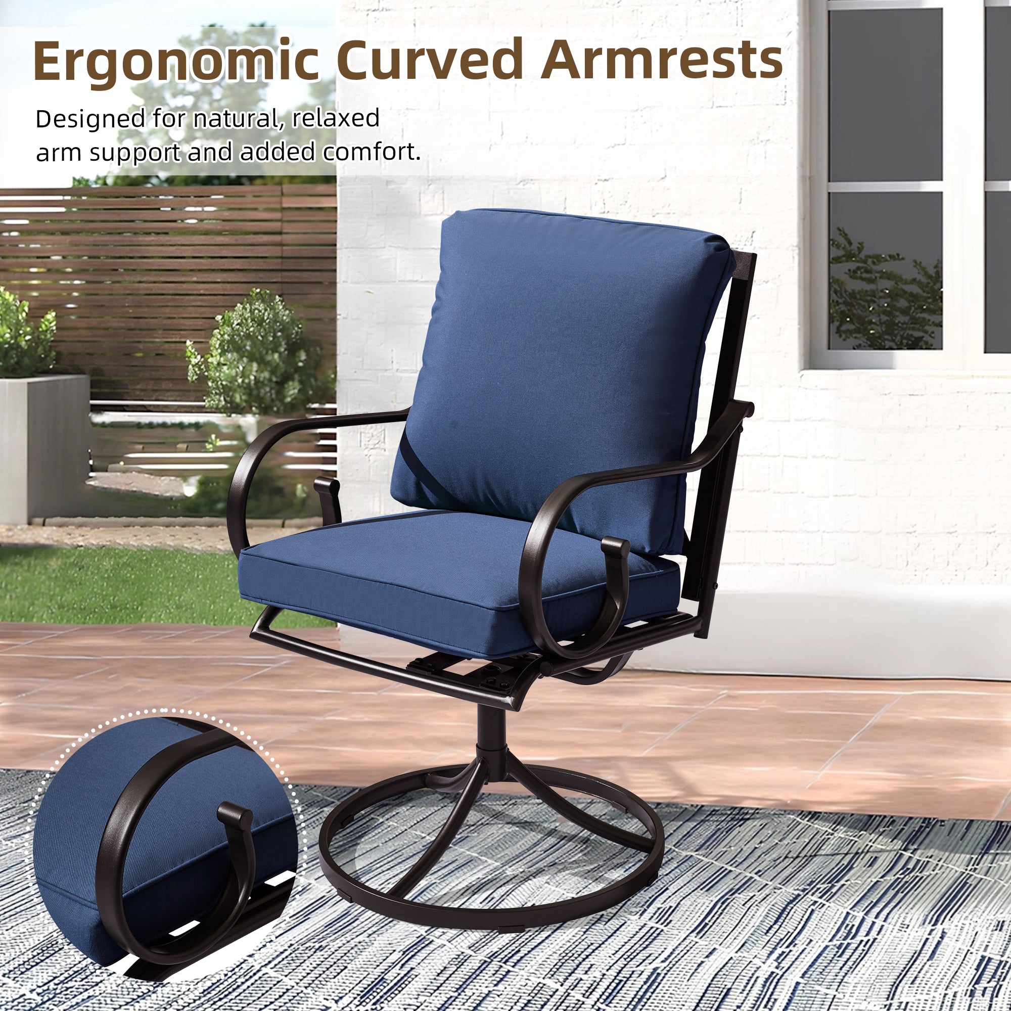 HOMREST  Patio Swivel Chair Set of 2, Outdoor Dining Chairs with Cushions, Blue