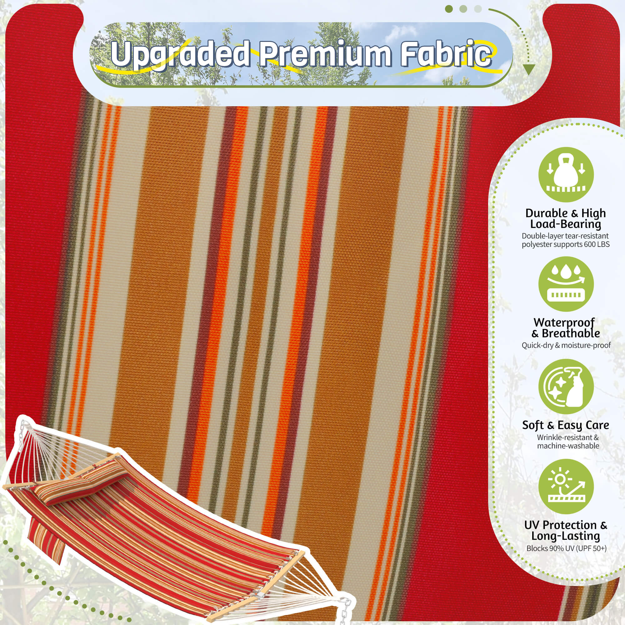 HOMREST Modern Portable Hammock, Outdoor Rope Hammock for Backyard, Beach & Camping, Red Stripes