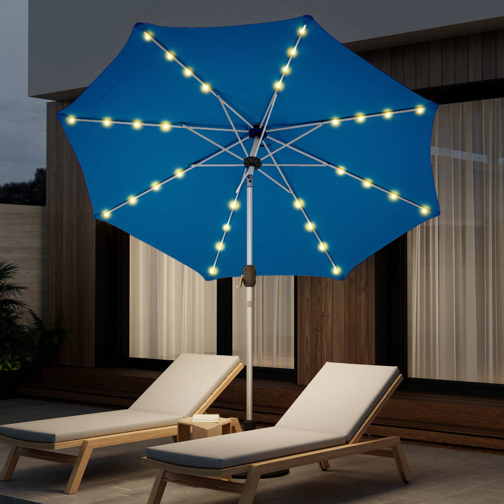 Homrest 10FT Solar Lighted Patio Umbrella, Fade-Resistant Outdoor Umbrella with Tilt, 8 Aluminum Ribs Royal Blue