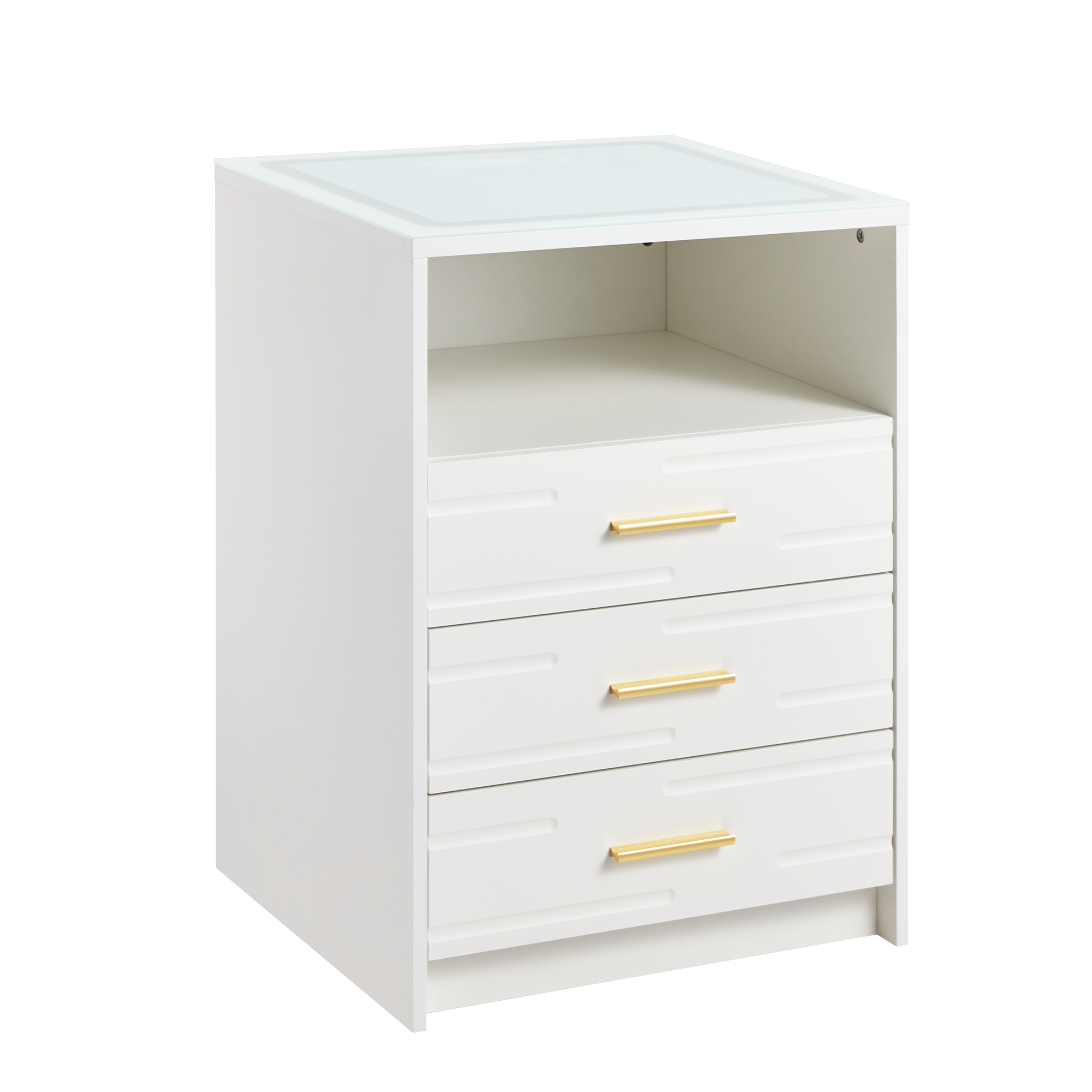 HOMREST LED Nightstand with Wireless Charging, Smart Bedside Table with Drawers & Adjustable LED Lights, White
