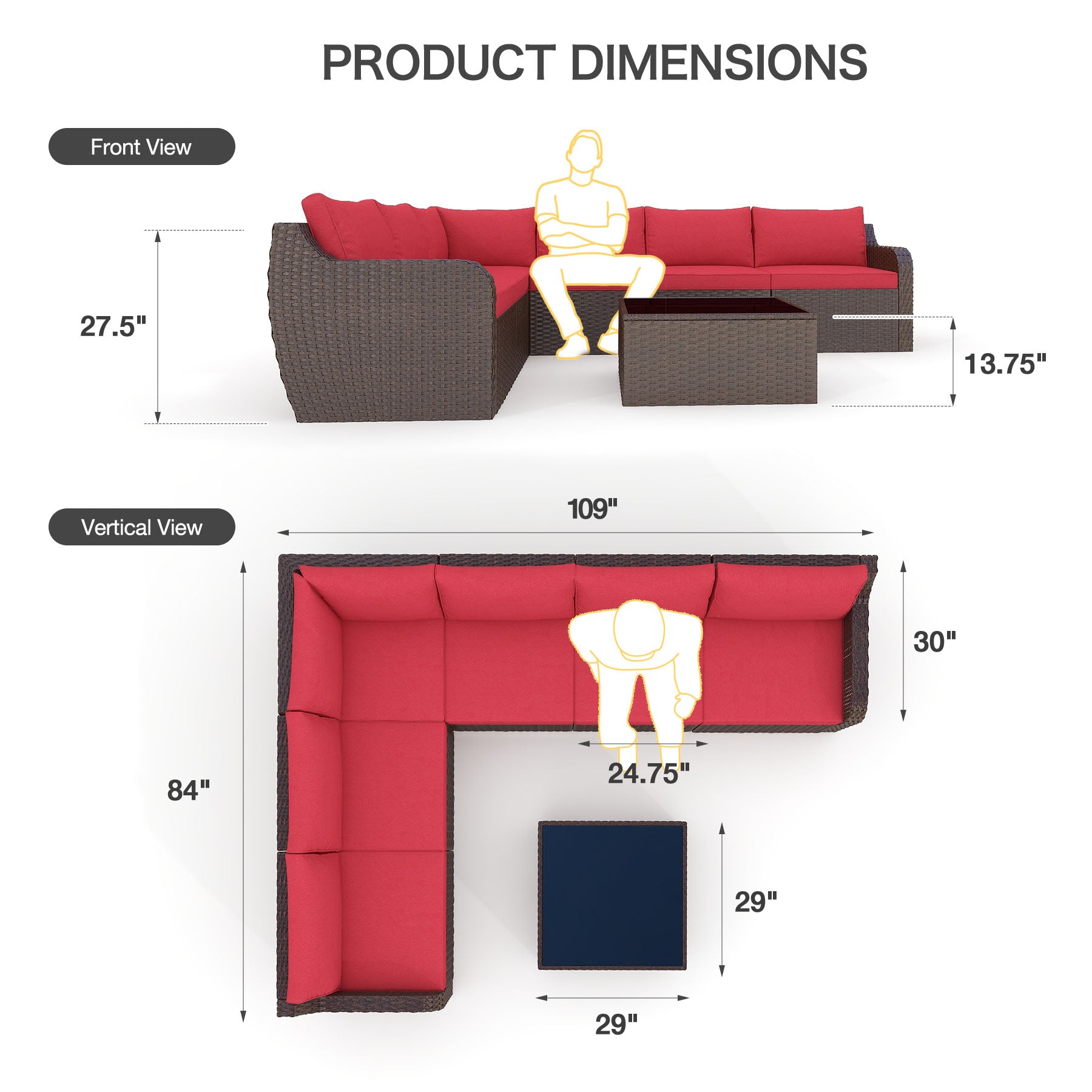 Product dimensions of Homrest patio sofa set