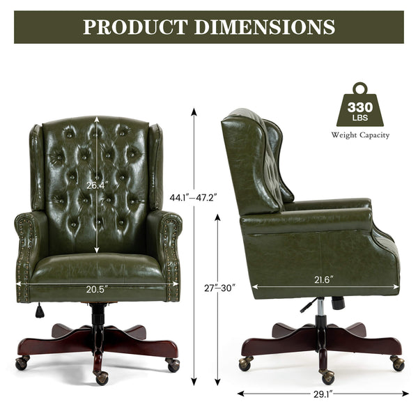 Homrest Executive Wingback Office Chair – Green PU Leather High Back Desk Chair